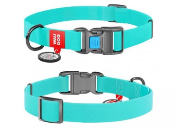 COLLAR (Коллар) - WAUDOG Waterproof, Ошейник водостойкий, светящийся, пластиковый фастекс с QR паспортом, ш 25 мм, дл 38-58 см, бирюзовый