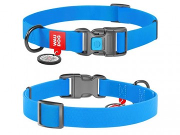 COLLAR (Коллар) - WAUDOG Waterproof, Ошейник водостойкий, пластиковый фастекс с QR паспортом, ш 20 мм, дл 28-40 см, голубой