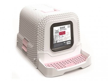 M-Pets (М-петс) - Suez Rattan, Туалет для кошек, 69 х 42 х 41 см, белый/розовый