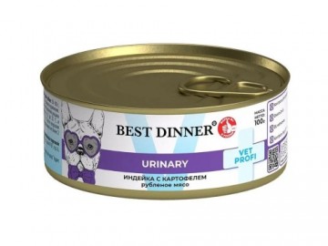 Best Dinner (Бест Диннер) - VET PROFI Urinary, Влажный корм для собак для профилактики мочекаменной болезни, с индейкой, баночка 100 г