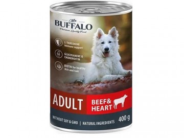 Mr.Buffalo (Мистер Баффало) - Adult, Влажный корм для взрослых собак, с говядиной и сердцем, банка 400 г