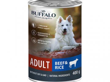 Mr.Buffalo (Мистер Баффало) - Adult, Влажный корм для взрослых собак, с говядиной и рисом, банка 400 г