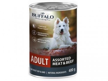 Mr.Buffalo (Мистер Баффало) - Adult, Влажный корм для взрослых собак, мясное ассорти с говядиной, банка 400 г