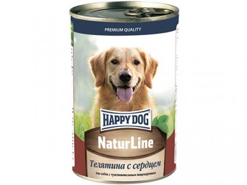 Happy Dog (Хэппи Дог) - NaturLine, Влажный корм для взрослых собак, с телятиной и сердцем, банка 410 г