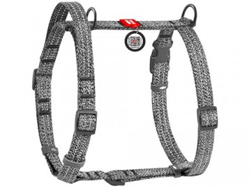 COLLAR (Коллар) - WAUDOG Re-cotton, Шлейка для собак с ручкой анатомическая H-образная с QR-паспортом, светоотражающая, пластиковый фастекс, L, Ш 25 мм, A 60-85, B 60-100 см, серый