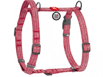 COLLAR (Коллар) - WAUDOG Re-cotton, Шлейка для собак с ручкой анатомическая H-образная с QR-паспортом, светоотражающая, пластиковый фастекс, M, Ш 20 мм, A 43-60, B 50-80 см, красный