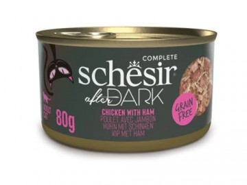 Schesir (Шезир) - After Dark Grain Free, Влажный корм для кошек с курицей и ветчиной в бульоне, баночка 80 г