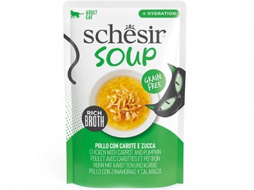 Schesir (Шезир) - Soup Grain Free, Влажный корм для кошек с курицей, морковью и тыквой в бульоне, пауч 40 г