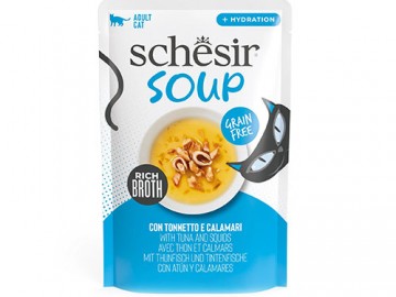 Schesir (Шезир) - Soup Grain Free, Влажный корм для кошек с тунцом и кальмаром в бульоне, пауч 40 г