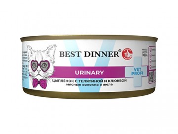 Best Dinner (Бест Диннер) - VET PROFI Urinary, Влажный корм для стерилизованных кошек для профилактики МКБ, с цыпленком, телятиной и клюквой, баночка 100 г