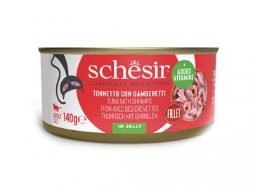 Schesir (Шезир) - Tuna with Shrimps in jelly, Влажный корм для кошек с тунцом и креветками в желе, банка 140 г