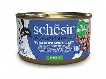 Schesir (Шезир) - Tuna with Whitebaits in jelly, Влажный корм для кошек с тунцом и мальком в желе, баночка 85 г