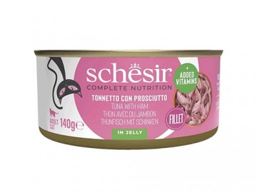 Schesir (Шезир) - Tuna with Ham in jelly, Влажный корм для кошек с тунцом и ветчиной в желе, банка 140 г