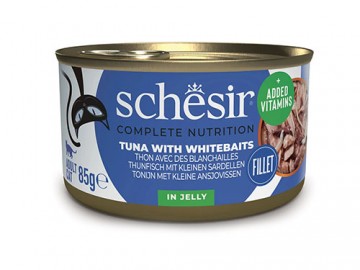 Schesir (Шезир) - Tuna with Whitebaits in jelly, Влажный корм для кошек с тунцом и мальком в желе, банка 140 г