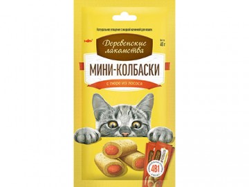 Деревенские лакомства - Мини-колбаски для кошек с пюре из лосося, 10 г х 4 шт