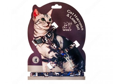 WOGY (Уоджи) - Шлейка-жилет для кошек с поводком, 120 х 1 см, микс цветов