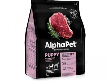 AlphaPet (АльфаПет) - Superpremium, Сухой корм для щенков, беременных и кормящих собак средних пород с говядиной и рисом, 7 кг