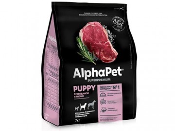 AlphaPet (АльфаПет) - Superpremium, Сухой корм для щенков, беременных и кормящих собак средних пород с говядиной и рисом (развес)