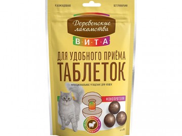 Деревенские лакомства - Вита Угощение, Лакомство для кошек для удобного приёма таблеток, со вкусом говядины, 40 г