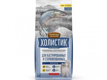 Деревенские лакомства - Холистик Премьер, Сухой корм для кастрированных и стерилизованных кошек, с лососем, 2 кг