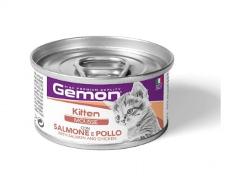 Gemon (Джимон) - Kitten Mousse with Salmon & Chicken, Влажный корм для котят, мусс с лососем и курицей, баночка 85 г