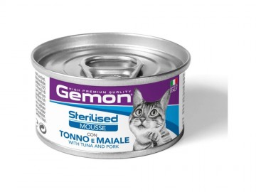 Gemon (Джимон) - Sterilised Mousse with Tuna & Pork, Влажный корм для стерилизованных кошек, мусс с тунцом и свининой, баночка 85 г