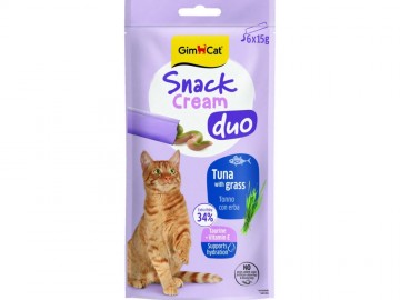 GimCat (ДжимКэт) - Snack Cream Duo Tuna with grass, Кремовое лакомство для кошек с тунцом и кошачьей травой, 15 г (штучно)