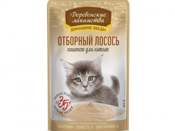 Деревенские лакомства - Домашние обеды, Влажный корм для котят с отборным лососем, паштет, пауч 70 г