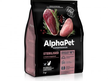 AlphaPet (АльфаПет) - Superpremium, Сухой корм для взрослых стерилизованных кошек, с уткой и индейкой, 7 кг