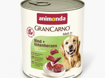 Animonda (Анимонда) - GranCarno Original, Беззерновой влажный корм для взрослых собак с говядиной и утиными сердечками, банка 400 г