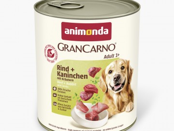 Animonda (Анимонда) - GranCarno Original, Беззерновой влажный корм для взрослых собак, с говядиной и кроликом, с травами, банка 800 г