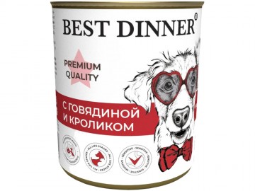 Best Dinner (Бест Диннер) - Premium Quality, Влажный корм для собак с говядиной и кроликом, банка 340 г