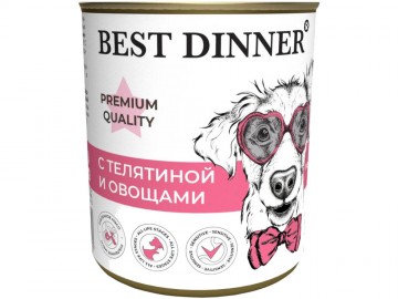 Best Dinner (Бест Диннер) - Premium Quality, Влажный корм для собак с телятиной и овощами, банка 340 г