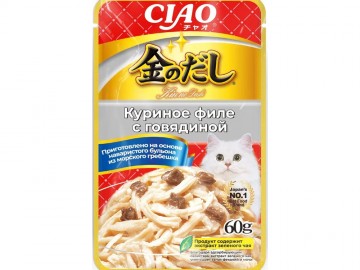 INABA (ИНАБА) - Ciao Kinnodashi, Влажный корм для кошек, Куриное филе с говядиной в желе, пауч 60 г