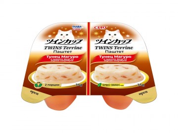 INABA (ИНАБА) - Ciao Twins Terrine, Паштет для кошек из тунца Магуро и куриного филе со вкусом кацуобуси, ламистер 70 г