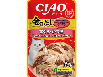 INABA (ИНАБА) - Ciao Kinnodashi, Влажный корм для кошек, Тунец Магуро и тунец Кацуо в желе, пауч 60 г