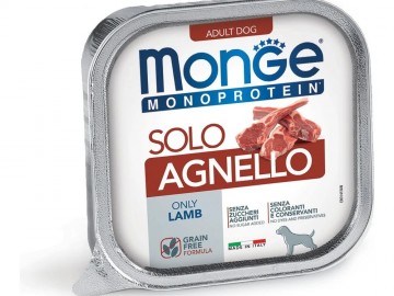 Monge (Монже) - Dog Monoprotein Solo, Беззерновой влажный корм для взрослых собак c ягненком, ламистер 150 г