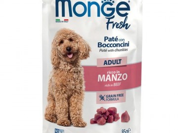 Monge (Монже) - Fresh Dog pouch Beef, Влажный корм для собак, паштет с говядиной, пауч 85 г