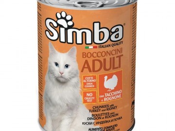 Simba (Симба) - Chunkies with Turkey and Kidney, Влажный корм для кошек, кусочки из индейки с почками, банка 415 г
