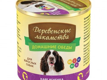 Деревенские лакомства - Домашние обеды, Влажный корм для собак, Каре ягненка с печенью и овощами, банка 240 г