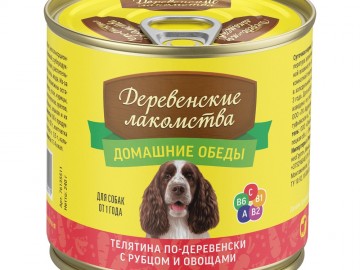 Деревенские лакомства - Домашние обеды, Влажный корм для собак, Телятина по-деревенски с рубцом и овощами, банка 240 г