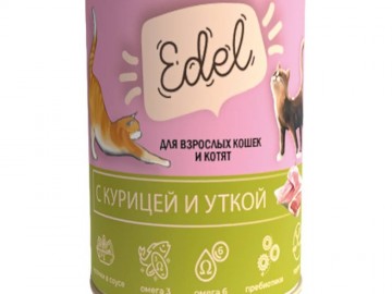 Edel cat (Эдель Кэт) - Влажный корм для взрослых кошек с курицей и уткой, банка 400 г