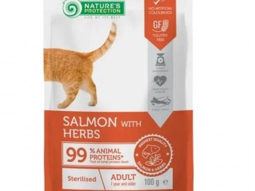 Nature's Protection (Нейчерлс Протекшн) - Sterilised Cat with Salmon and Herbs, Влажный корм для стерилизованных кошек, с лососем и травой, пауч 100 г